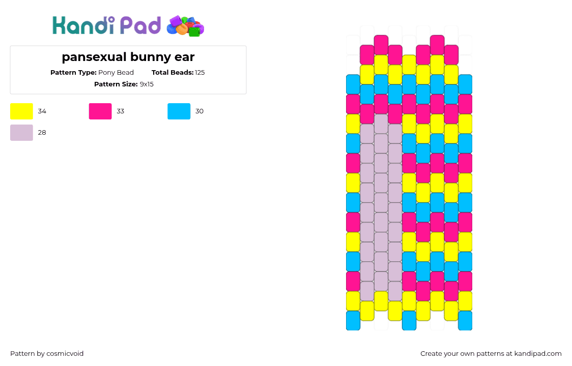 pansexual bunny ear - Pony Bead Pattern by cosmicvoid on Kandi Pad - pink