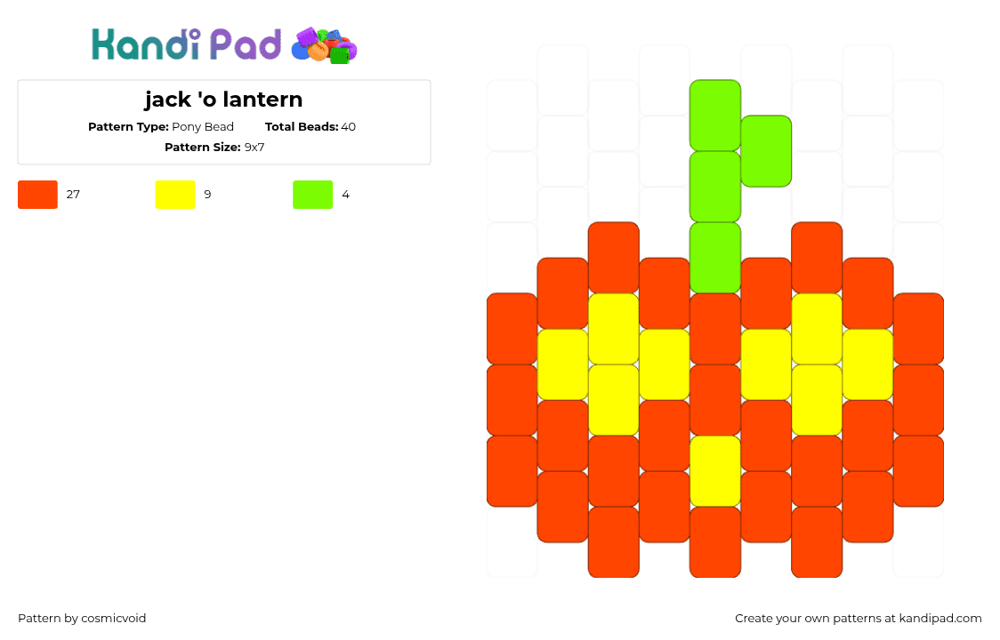 jack \'o lantern - Pony Bead Pattern by cosmicvoid on Kandi Pad - jackolantern,pumpkin,halloween,charm,orange,yellow
