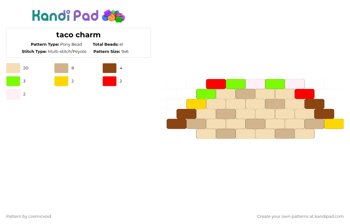 taco charm - Pony Bead Pattern by cosmicvoid on Kandi Pad - beige