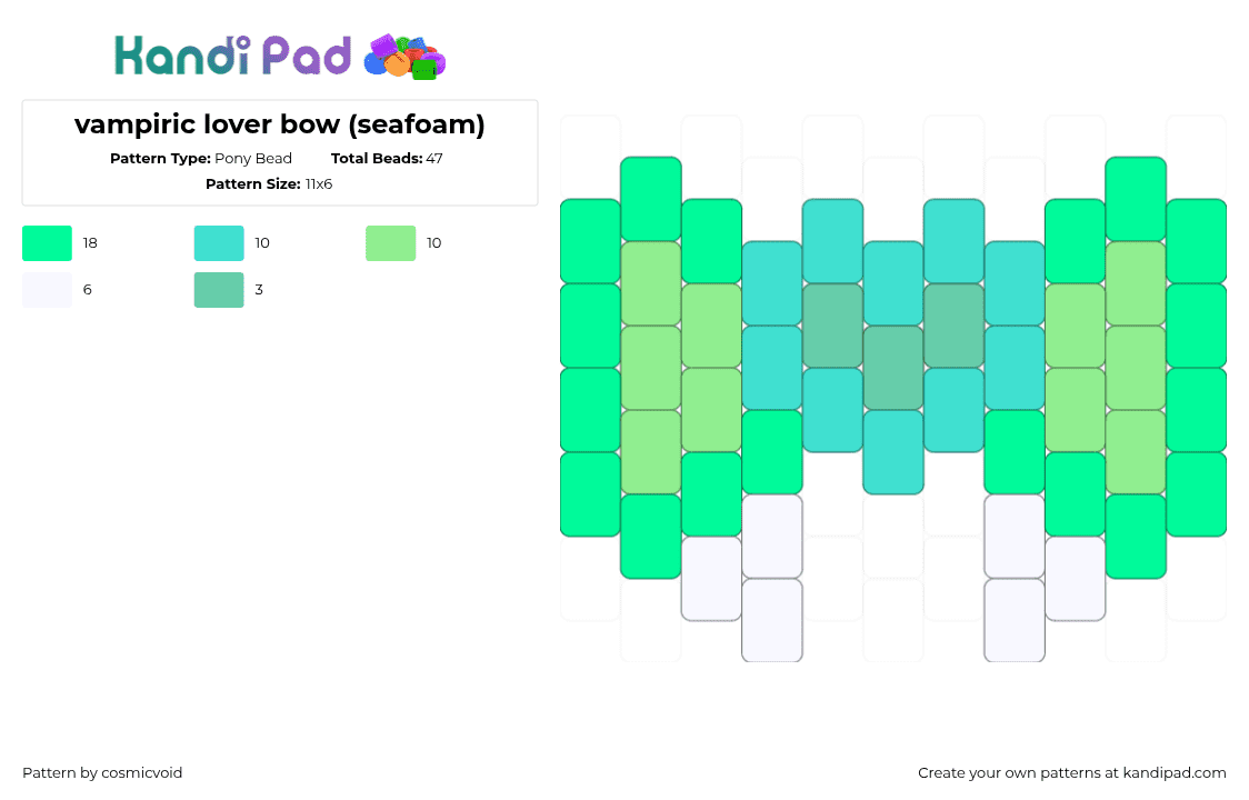 vampiric lover bow (seafoam) - Pony Bead Pattern by cosmicvoid on Kandi Pad - teal