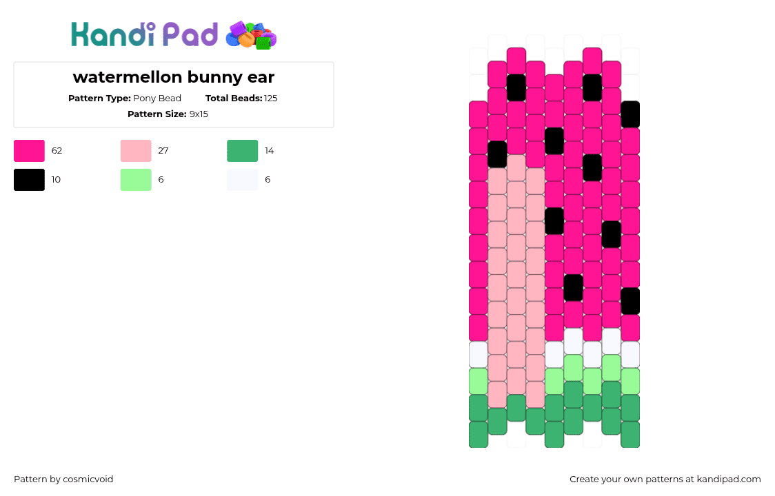 watermellon bunny ear - Pony Bead Pattern by cosmicvoid on Kandi Pad - pink