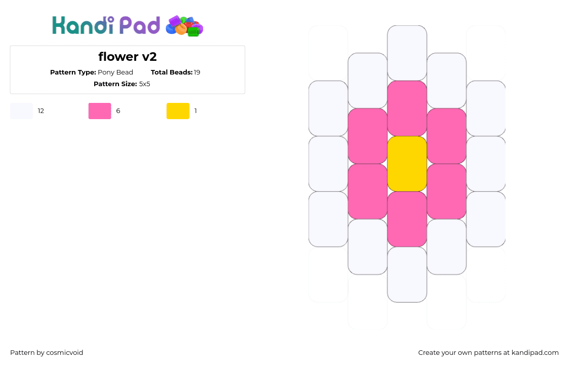 flower v2 - Pony Bead Pattern by cosmicvoid on Kandi Pad - flower,simple,charm,white,pink