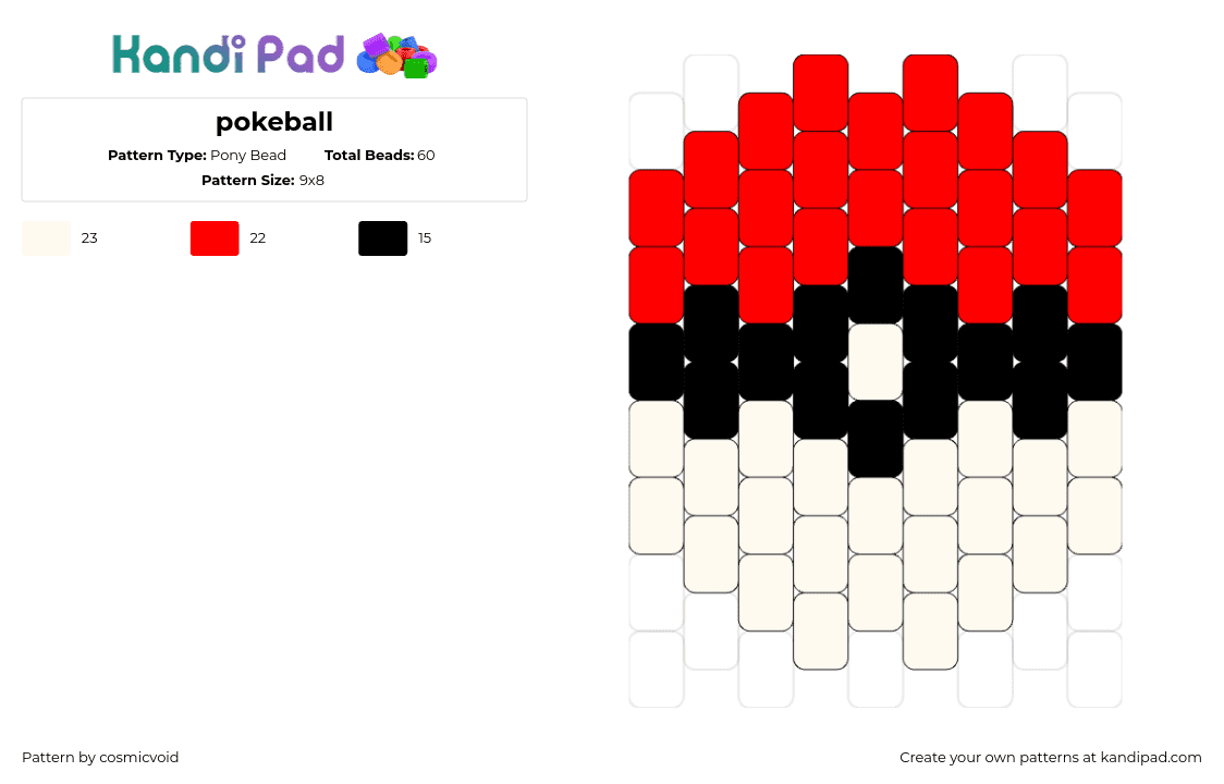 pokeball - Pony Bead Pattern by cosmicvoid on Kandi Pad - pokeball,pokemon,gaming,charm,red,white