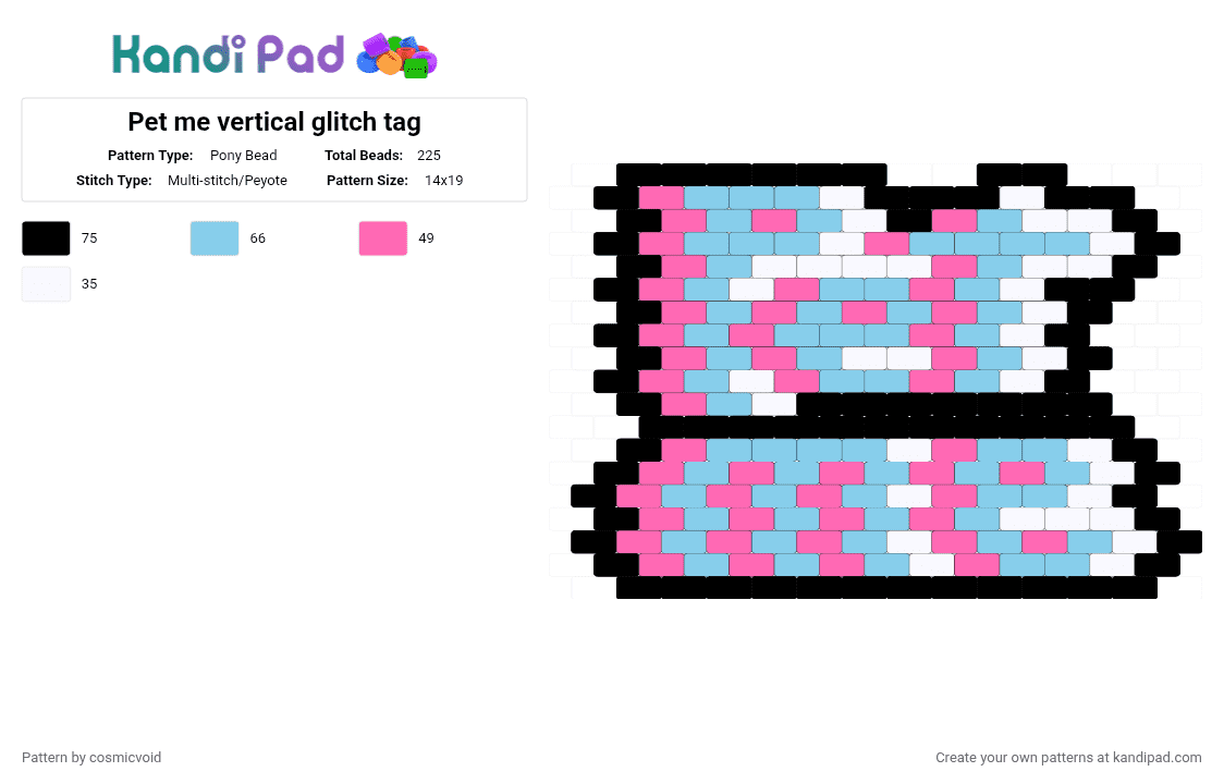 Pet me vertical glitch tag - Pony Bead Pattern by cosmicvoid on Kandi Pad - glitch effect, light blue, pink, tag, text, text tag