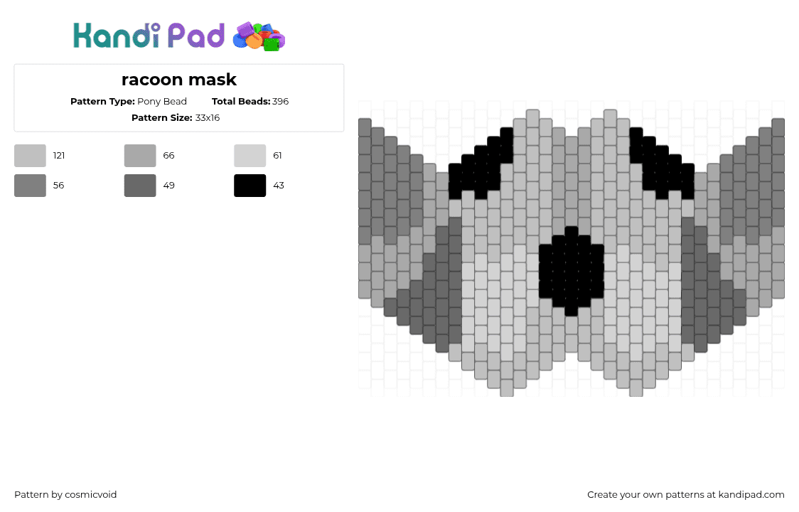 racoon mask - Pony Bead Pattern by cosmicvoid on Kandi Pad - beige,gray