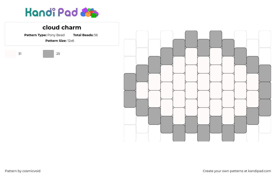 cloud charm - Pony Bead Pattern by cosmicvoid on Kandi Pad - cloud,simple,sky,charm,white,gray