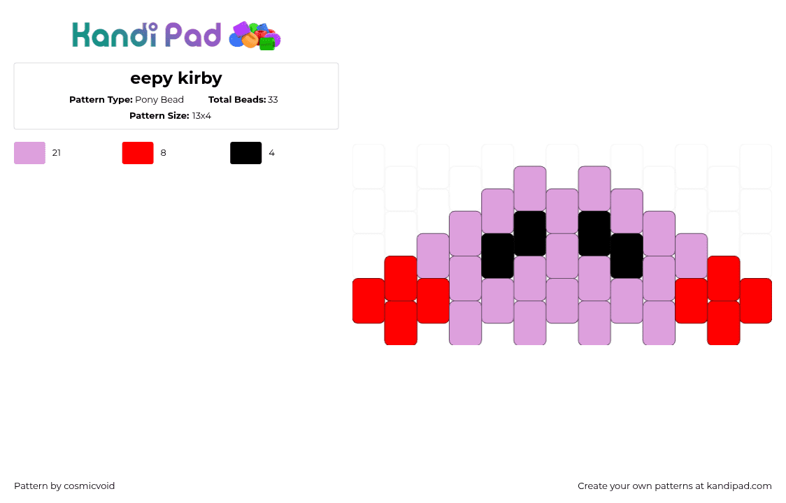 eepy kirby - Pony Bead Pattern by cosmicvoid on Kandi Pad - kirby,melty,nintendo,character,video game,pink