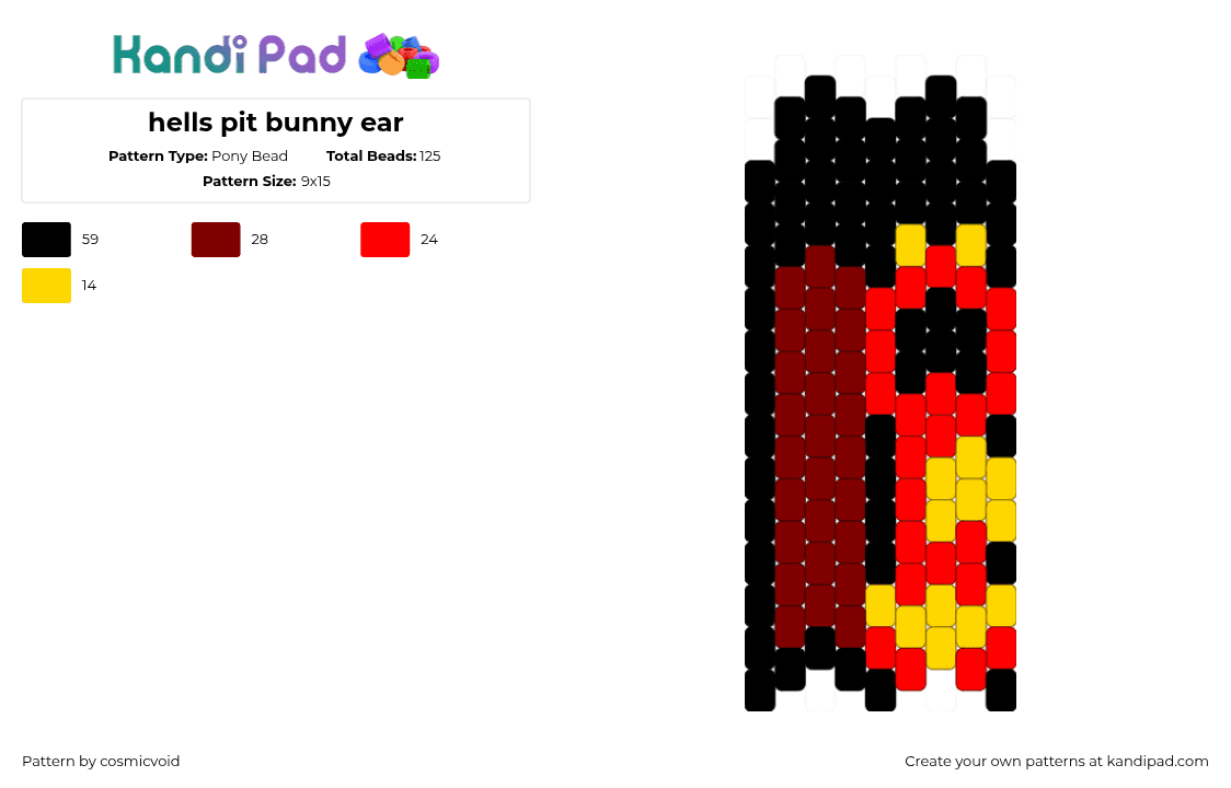 hells pit bunny ear - Pony Bead Pattern by cosmicvoid on Kandi Pad - brown,red,icp