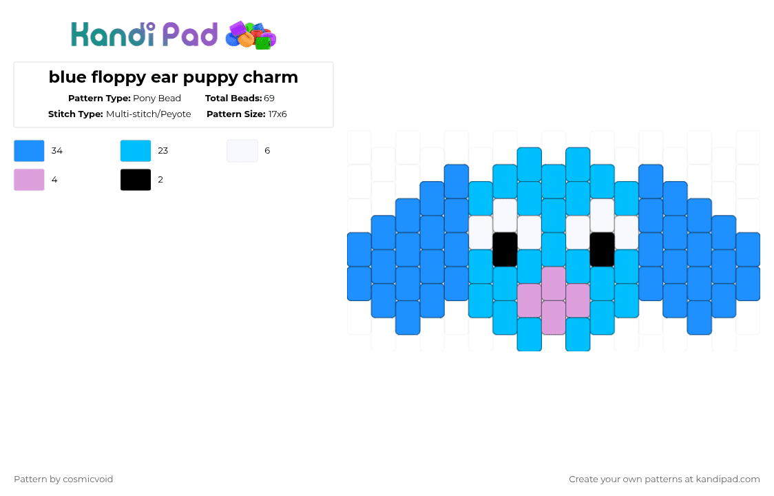blue floppy ear puppy charm - Pony Bead Pattern by cosmicvoid on Kandi Pad - light blue