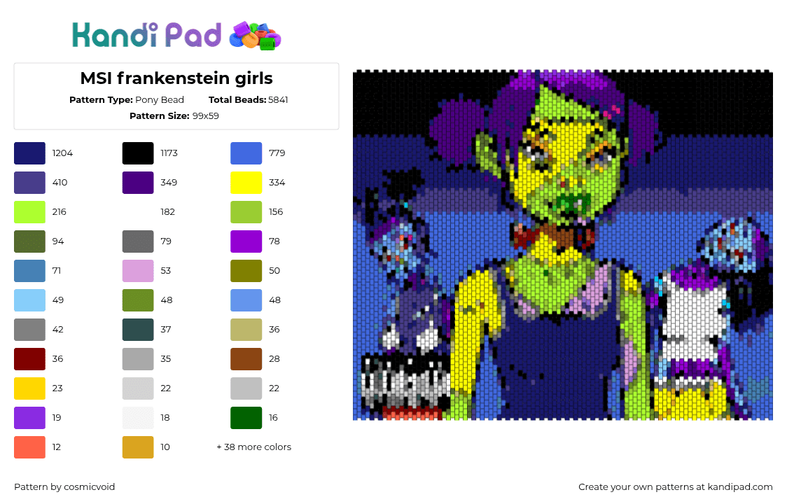 MSI frankenstein girls - Pony Bead Pattern by cosmicvoid on Kandi Pad - 