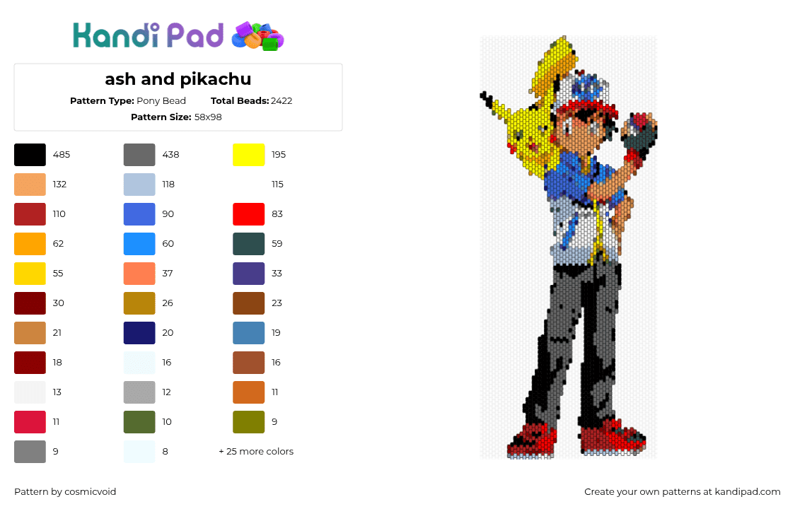 ash and pikachu - Pony Bead Pattern by cosmicvoid on Kandi Pad - 