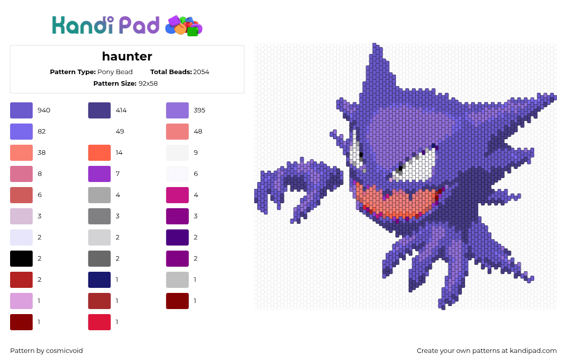 haunter - Pony Bead Pattern by cosmicvoid on Kandi Pad - 