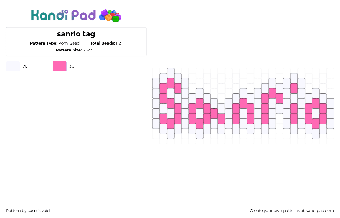 sanrio tag - Pony Bead Pattern by cosmicvoid on Kandi Pad - pink,white