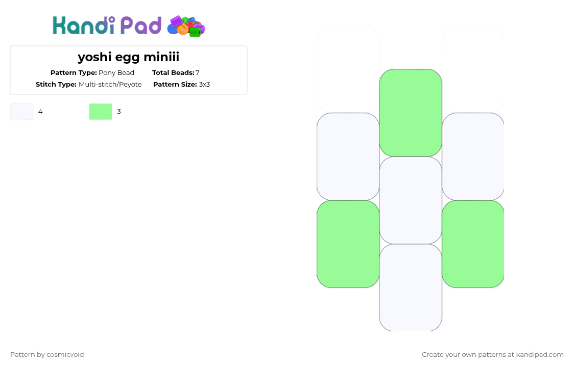 yoshi egg miniii - Pony Bead Pattern by cosmicvoid on Kandi Pad - white,teal
