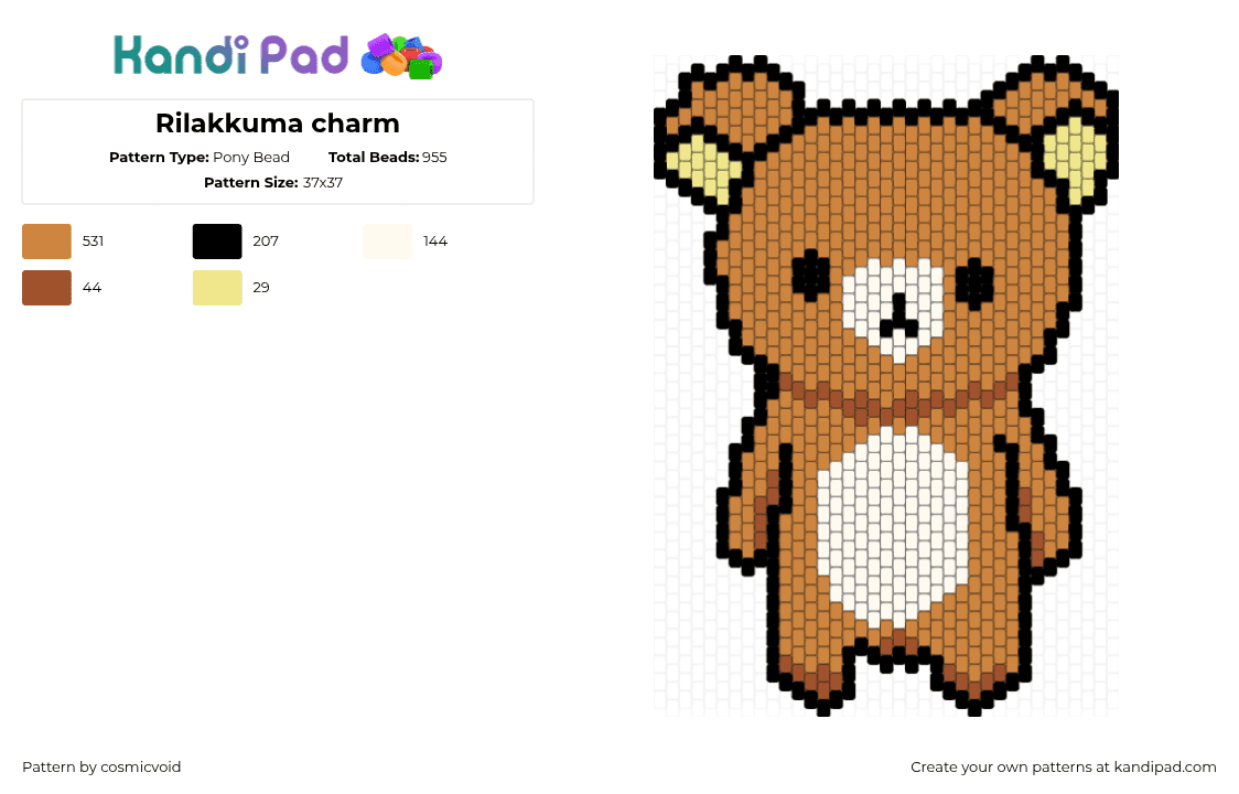 Rilakkuma charm - Pony Bead Pattern by cosmicvoid on Kandi Pad - orange