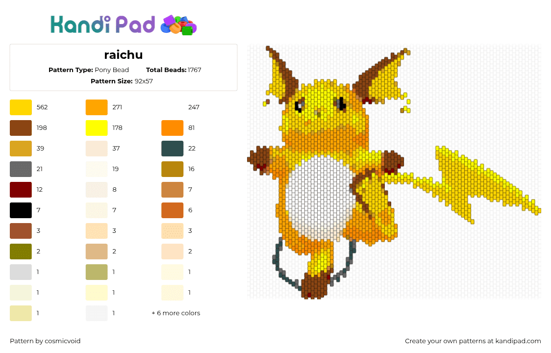 raichu - Pony Bead Pattern by cosmicvoid on Kandi Pad - 