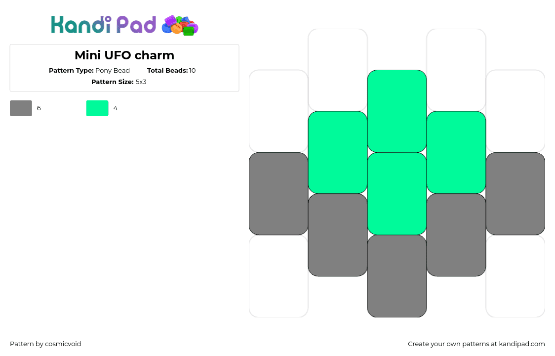 Mini UFO charm - Pony Bead Pattern by cosmicvoid on Kandi Pad - ufo,flying saucer,alien,simple,charm,space,gray,green