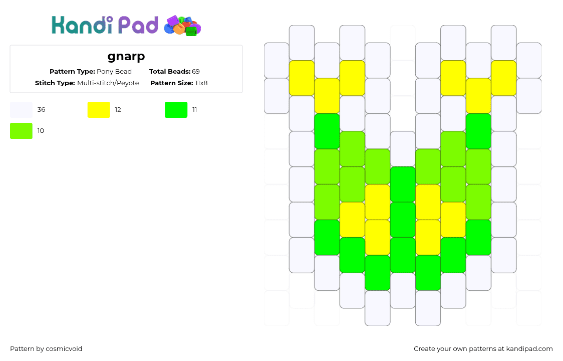 gnarp - Pony Bead Pattern by cosmicvoid on Kandi Pad - green,yellow