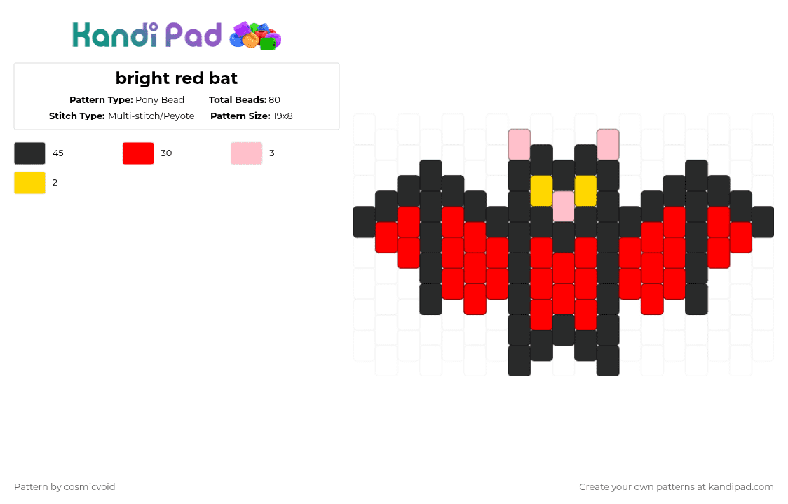 bright red bat - Pony Bead Pattern by cosmicvoid on Kandi Pad - black,red