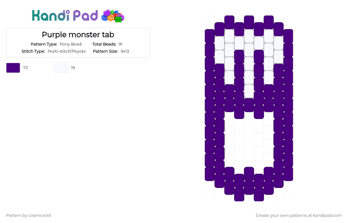 Purple monster tab - Pony Bead Pattern by cosmicvoid on Kandi Pad - purple