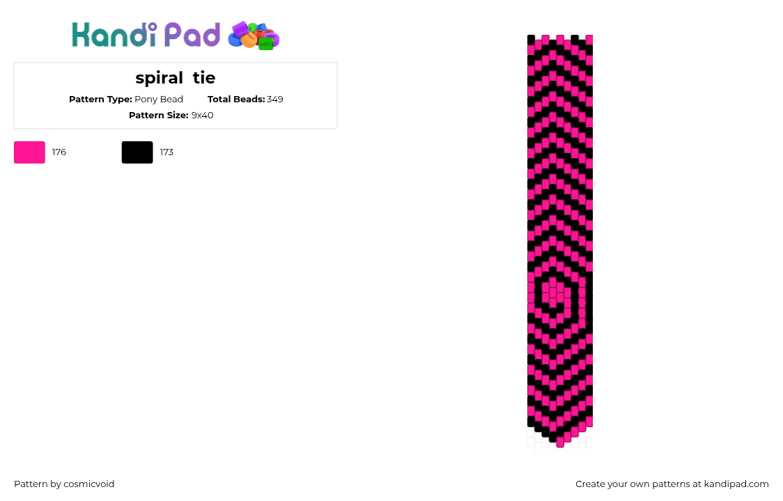 spiral  tie - Pony Bead Pattern by cosmicvoid on Kandi Pad - black,pink