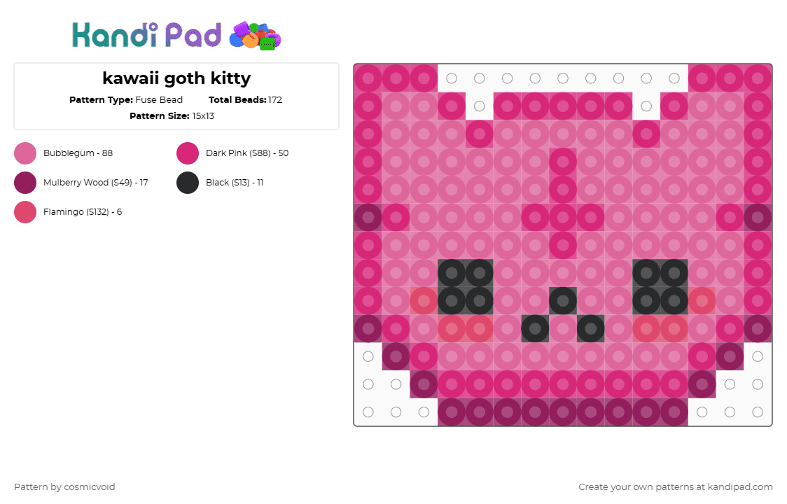 kawaii goth kitty - Fuse Bead Pattern by cosmicvoid on Kandi Pad - baby,cute,small