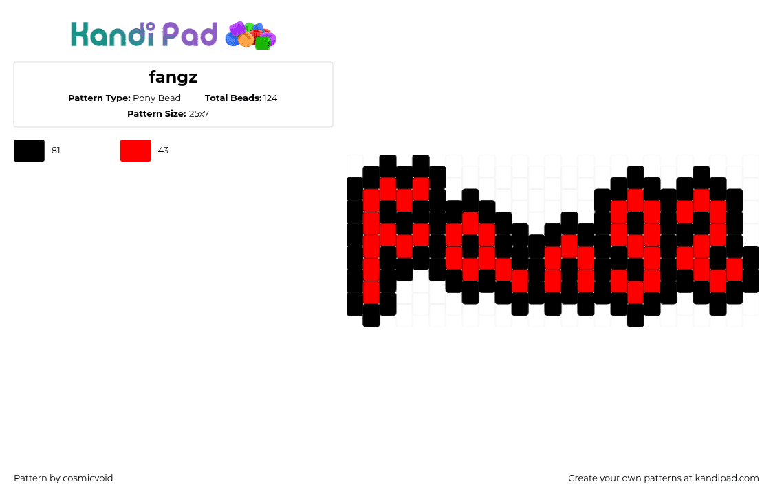 fangz - Pony Bead Pattern by cosmicvoid on Kandi Pad - fangz,text,charm,red,black