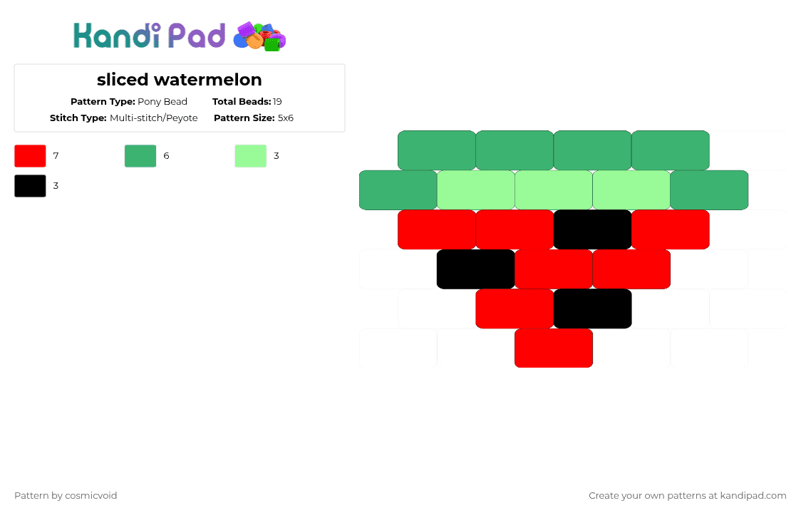 sliced watermelon - Pony Bead Pattern by cosmicvoid on Kandi Pad - watermelon,fruit,food,slice,green,red