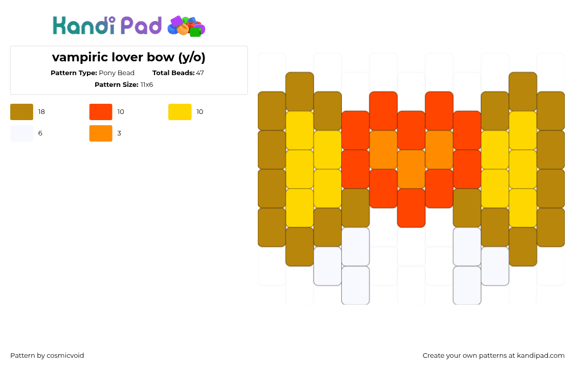 vampiric lover bow (y/o) - Pony Bead Pattern by cosmicvoid on Kandi Pad - red,gold,yellow
