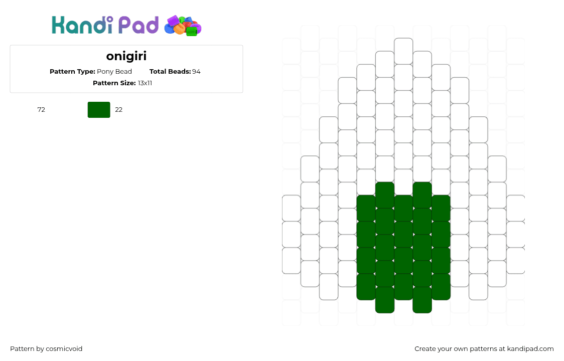 onigiri - Pony Bead Pattern by cosmicvoid on Kandi Pad - onigiri,rice ball,food,charm,white,green