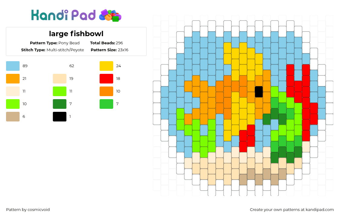 large fishbowl - Pony Bead Pattern by cosmicvoid on Kandi Pad - fishbowl,fish,charm,underwater,animal,beige,light blue