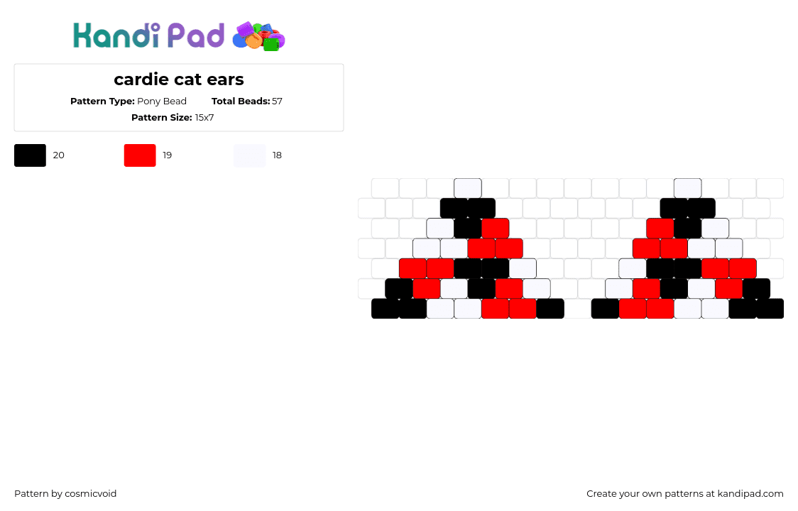 cardie cat ears - Pony Bead Pattern by cosmicvoid on Kandi Pad - ears,cat,kitty,red,white,black