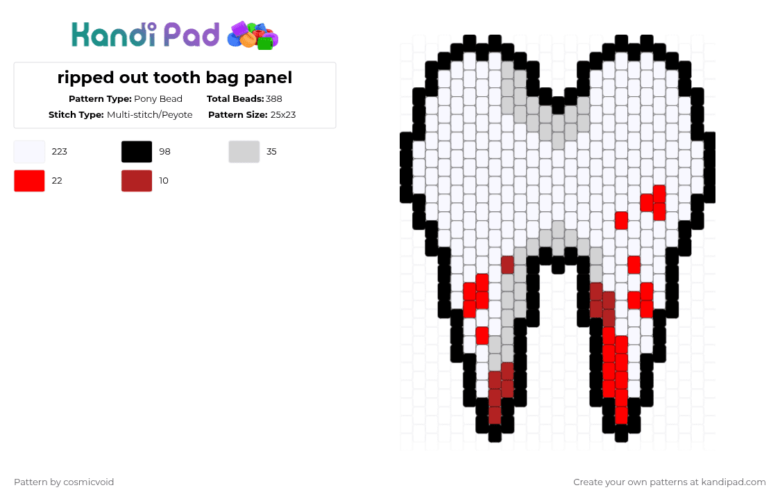 ripped out tooth bag panel - Pony Bead Pattern by cosmicvoid on Kandi Pad - white