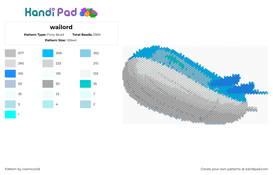 wailord - Pony Bead Pattern by cosmicvoid on Kandi Pad - 