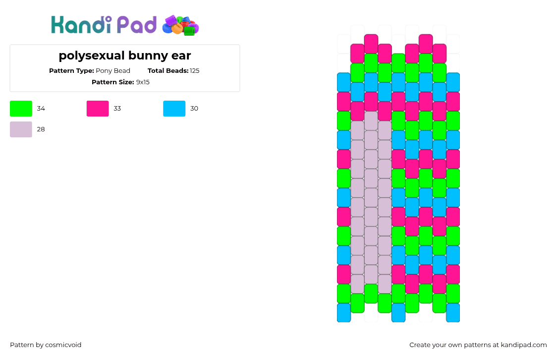 polysexual bunny ear - Pony Bead Pattern by cosmicvoid on Kandi Pad - pink