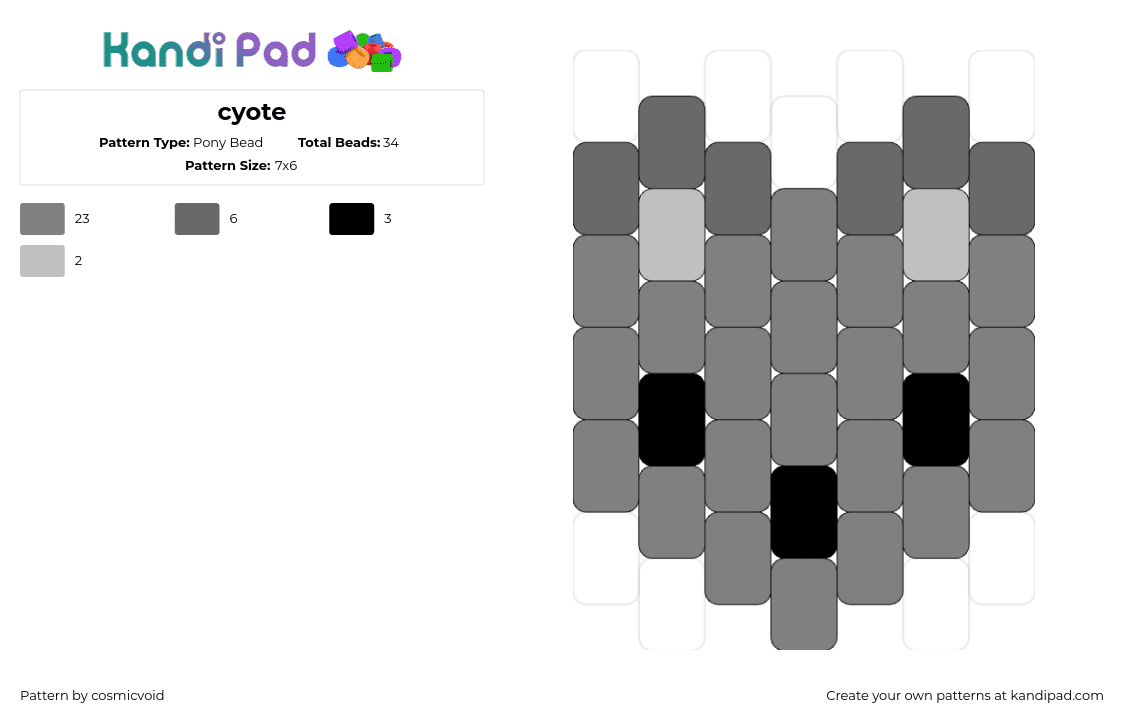 cyote - Pony Bead Pattern by cosmicvoid on Kandi Pad - coyote,wolf,animal,cute,simple,charm,gray