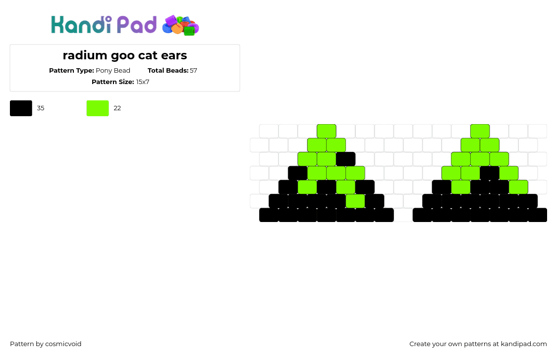 radium goo cat ears - Pony Bead Pattern by cosmicvoid on Kandi Pad - ears,slime,cat,green,black