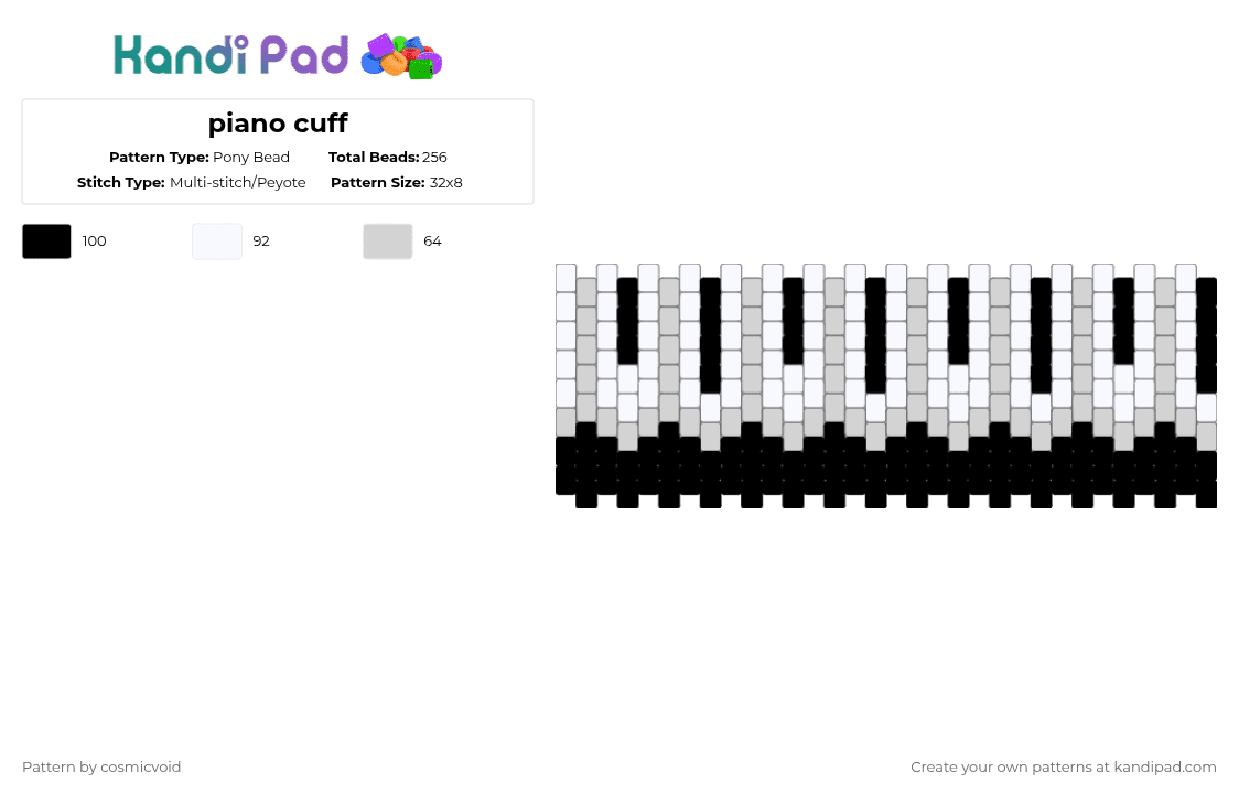 piano cuff - Pony Bead Pattern by cosmicvoid on Kandi Pad - white,black