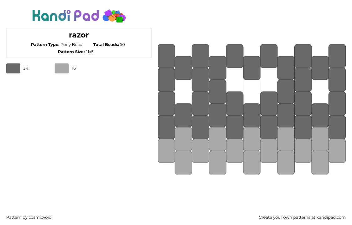 razor - Pony Bead Pattern by cosmicvoid on Kandi Pad - razor,blade,simple,charm,gray