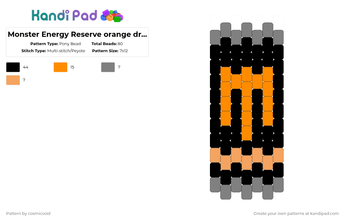 Monster Energy Reserve orange dreamcicle - Pony Bead Pattern by cosmicvoid on Kandi Pad - gray,orange
