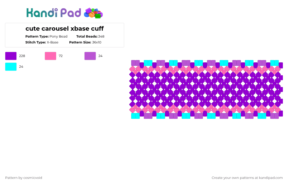 cute carousel xbase cuff - Pony Bead Pattern by cosmicvoid on Kandi Pad - purple