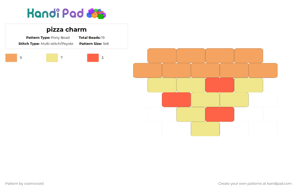 pizza charm - Pony Bead Pattern by cosmicvoid on Kandi Pad - pizza,charm,food,snack,orange,yellow