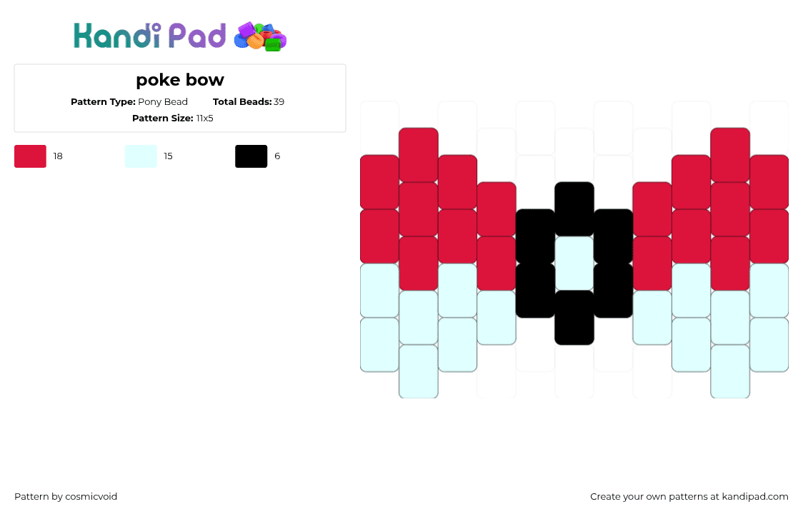 poke bow - Pony Bead Pattern by cosmicvoid on Kandi Pad - pokeball,bow,pokemon,clothing,gaming,video game,white,red