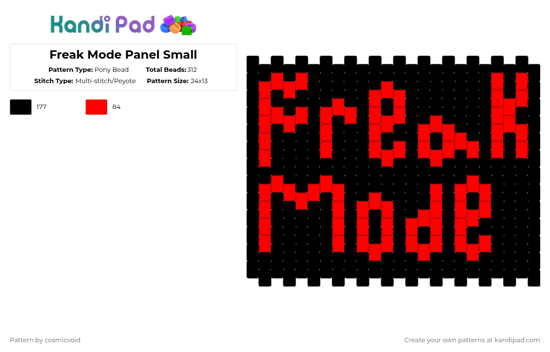 Freak Mode Panel Small - Pony Bead Pattern by cosmicvoid on Kandi Pad - red,black,dorian electra,music