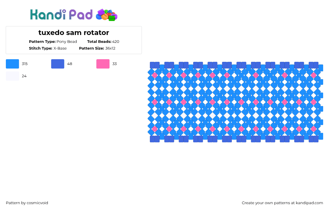 tuxedo sam rotator - Pony Bead Pattern by cosmicvoid on Kandi Pad - light blue