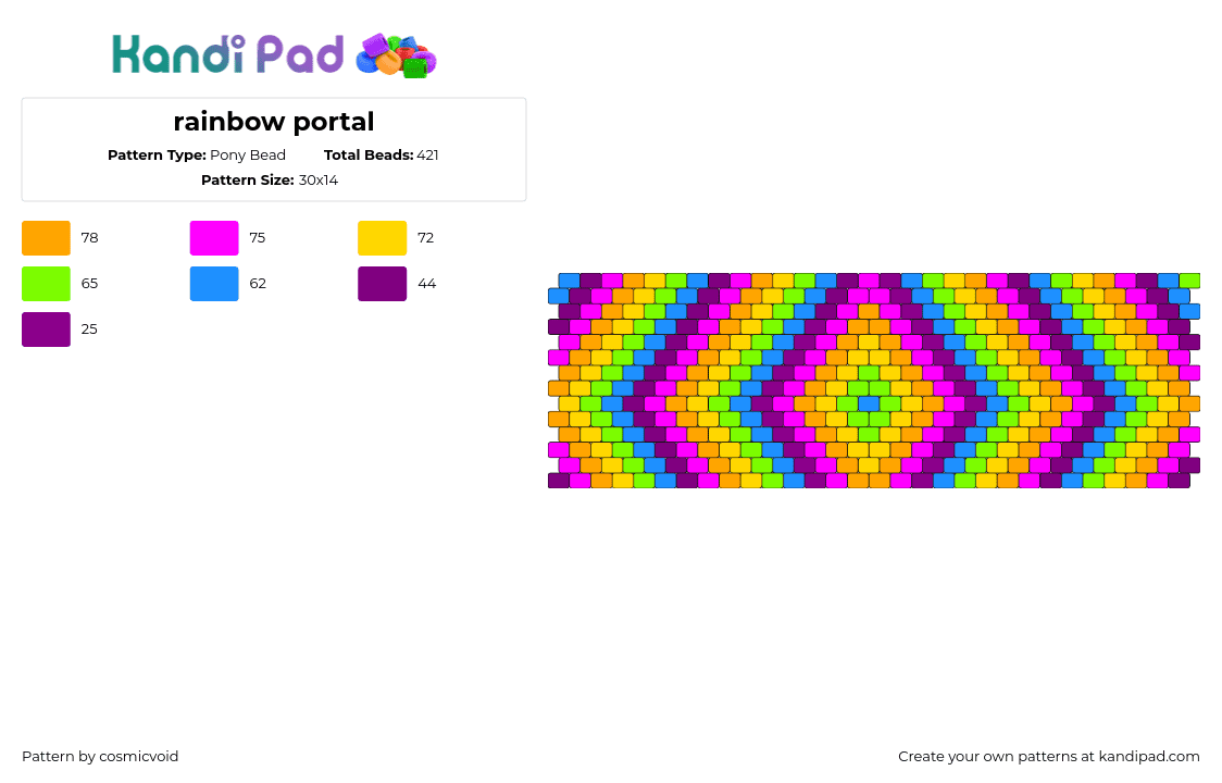 rainbow portal - Pony Bead Pattern by cosmicvoid on Kandi Pad - diamond,geometric,neon,trippy,colorful,cuff