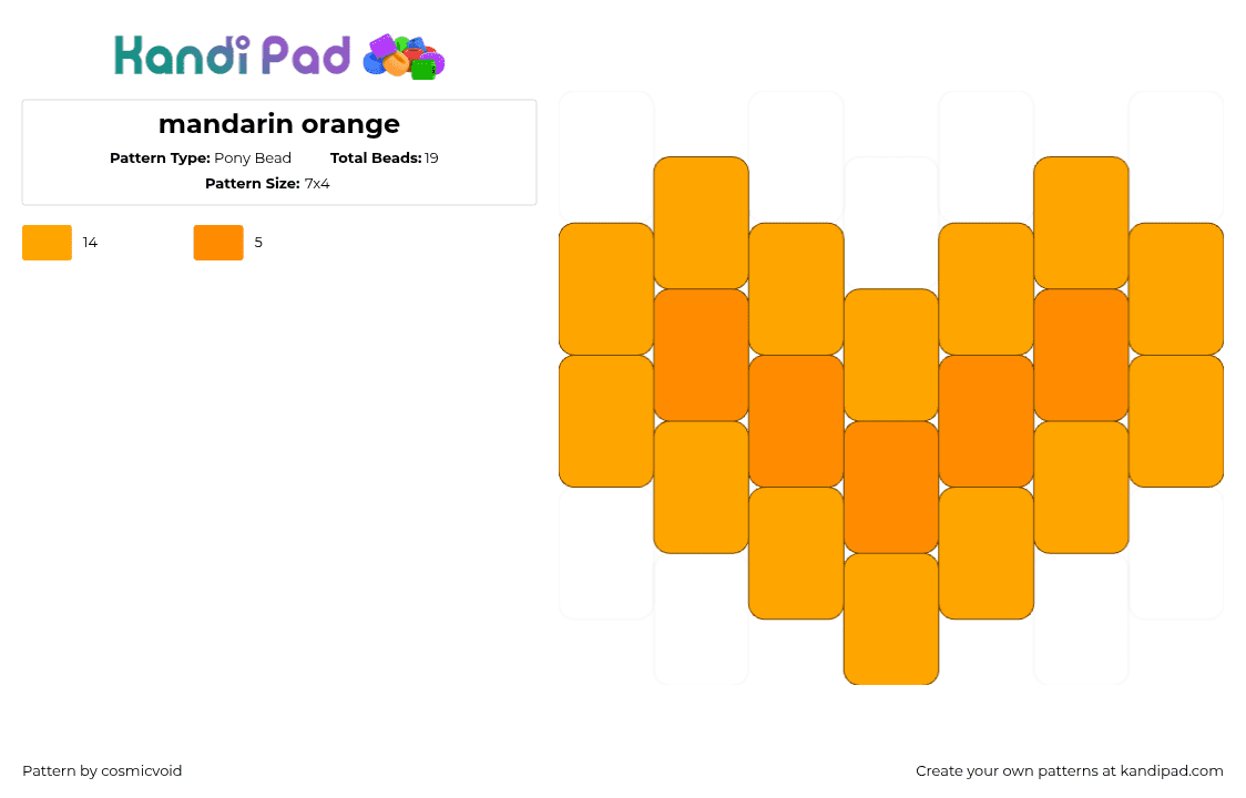 mandarin orange - Pony Bead Pattern by cosmicvoid on Kandi Pad - mandarin,orange,fruit,heart,charm,simple