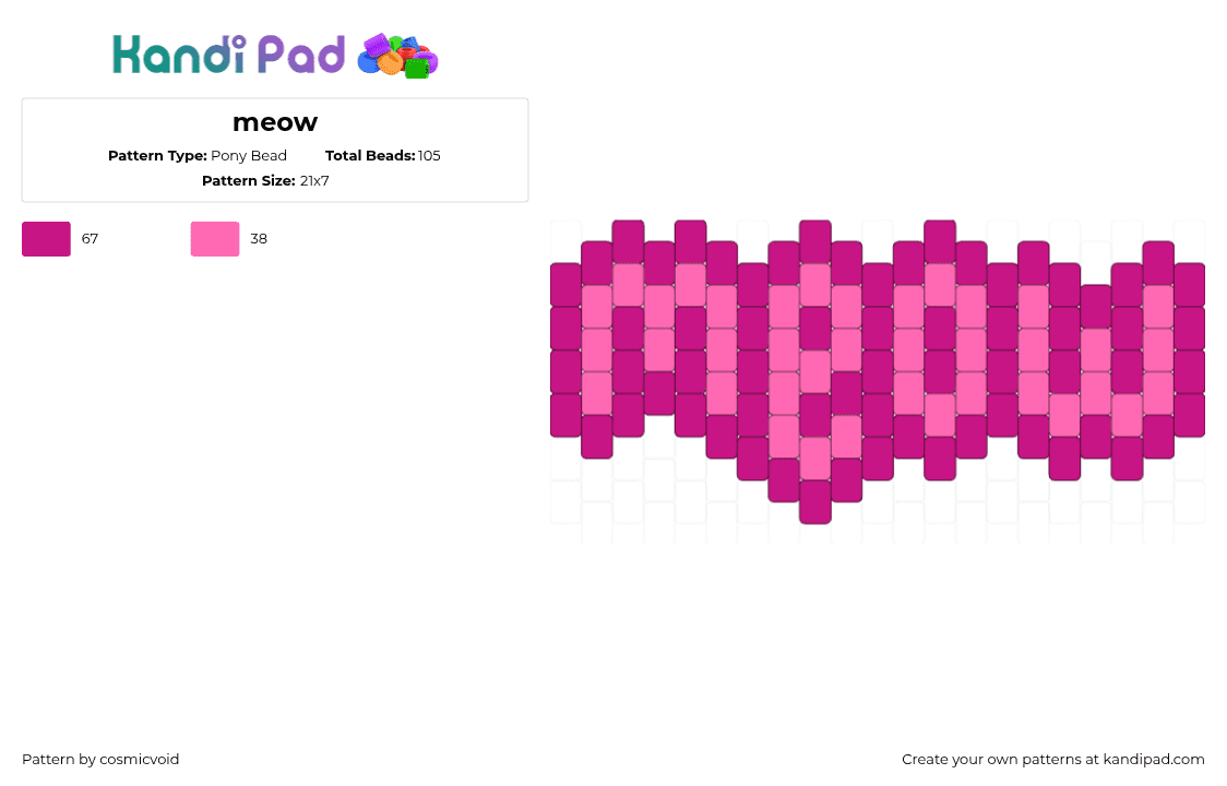 meow - Pony Bead Pattern by cosmicvoid on Kandi Pad - meow,text,cat,charm,pink