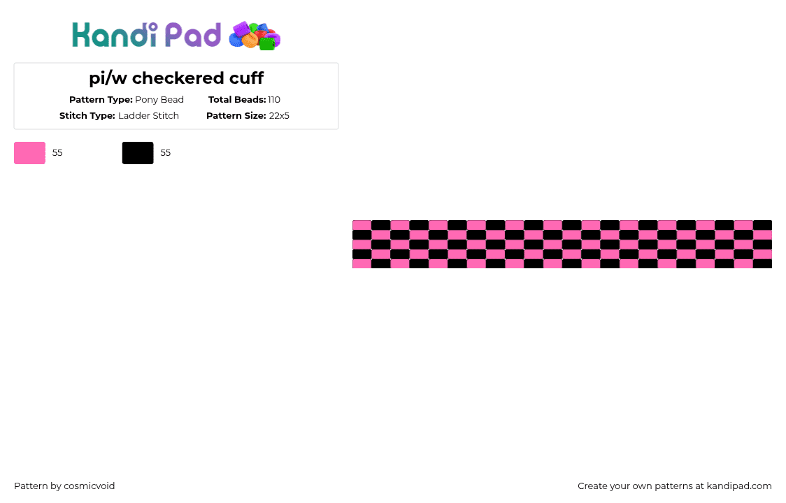 bl/pi checkered cuff - Pony Bead Pattern by cosmicvoid on Kandi Pad - pink,black