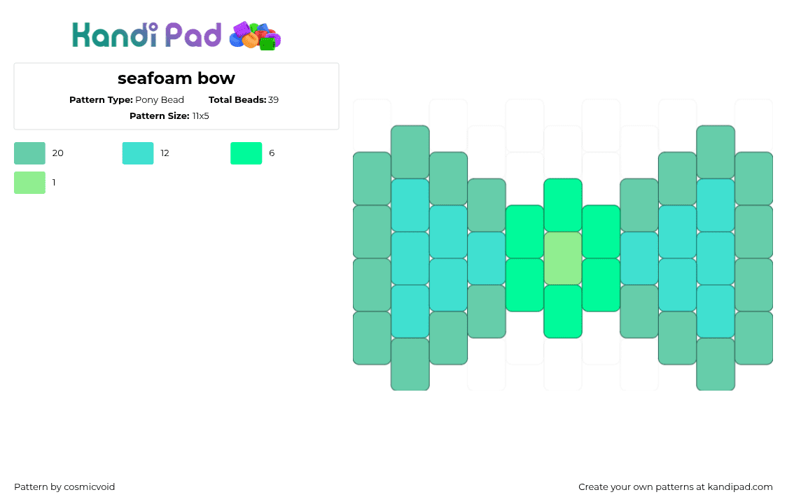 seafoam bow - Pony Bead Pattern by cosmicvoid on Kandi Pad - teal,light blue